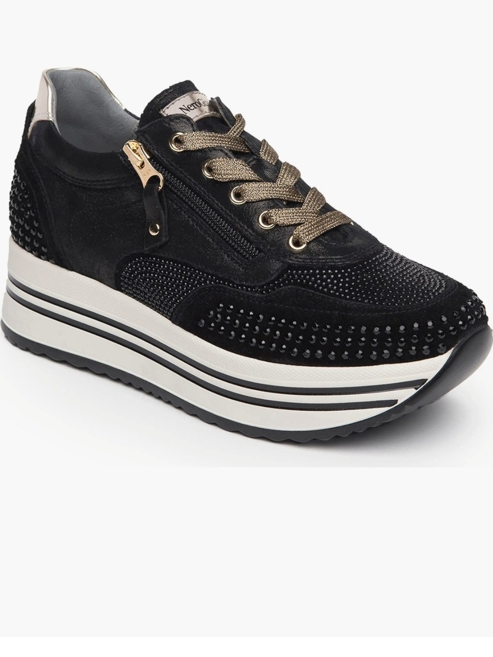 Nero Giardini Womens Black Studded Platform Leather Sneakers Like New Size 36